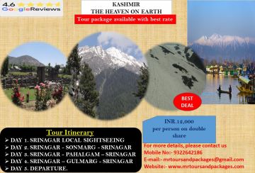 Srinagar, Sonmarg, Pahalgam, Gulmarg Kashmir budget Package