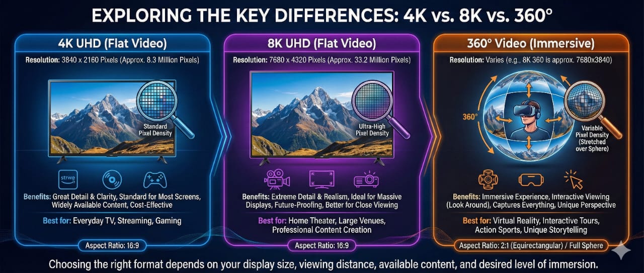 Exploring the Key Differences Between 4K, 8K and 360°Drone Cameras