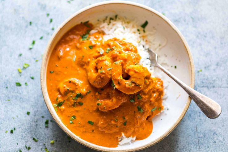 Prawn curry with rice